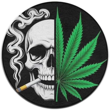 Women's Large Home Decor Mat, Soft Round Yoga Carpet, Non Slip Machine Washable Home Office Circle Rug Pot Leaf Weed Skull Smoking