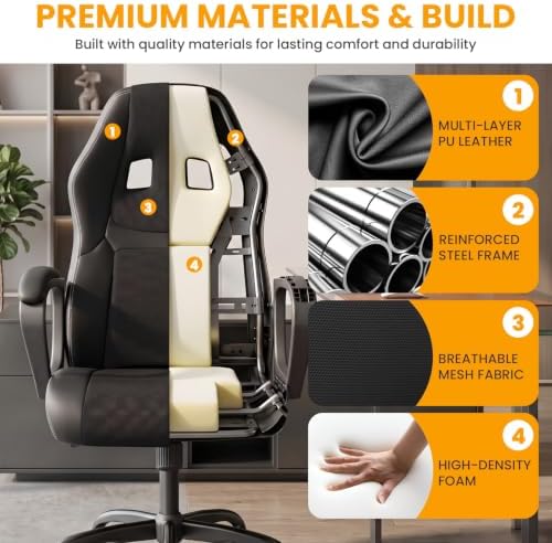 BestOffice Office Chair PC Gaming Chair Cheap Desk Chair Ergonomic PU Leather Executive Computer Chair Lumbar Support for Women, Men (Black)