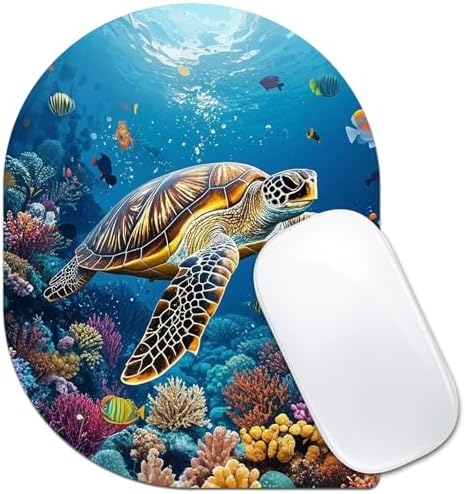 Contoured Oval Mouse Pad 6x8in Non-Slip for Laptop,Sea Turtle
