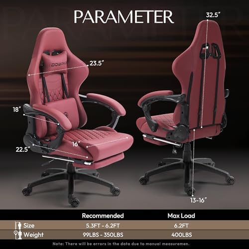 Dowinx Gaming Chair Big and Tall, Ergonomic PC Gaming Chair with Footrest & Massage, Racing Style Reclining Computer Chair for Adults, 400LBS Capacity - Heavy Duty Gamer Chair (Red)