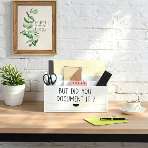 EXQUIDECA Wooden White Countertop Mail Storage with Drawer and Compartments