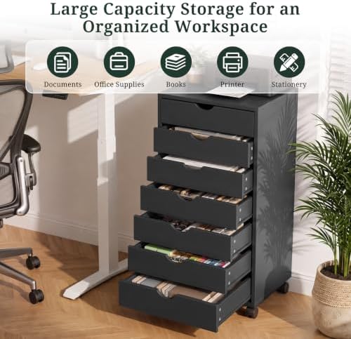 7 Drawer Mobile File Cabinet, Vertical Rolling Filing Cabinet