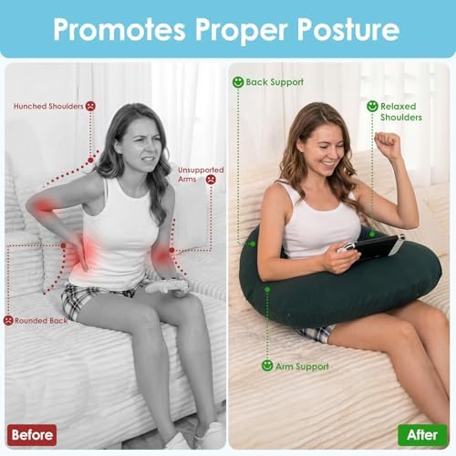 QUEEN ROSE Reading Pillow, Gaming Lap Pillow for Crocheting, Cooling Green