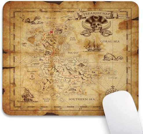 Old Island Treasure Map Mouse Pad, Grungy Pirates Gold Secret Desk Mat