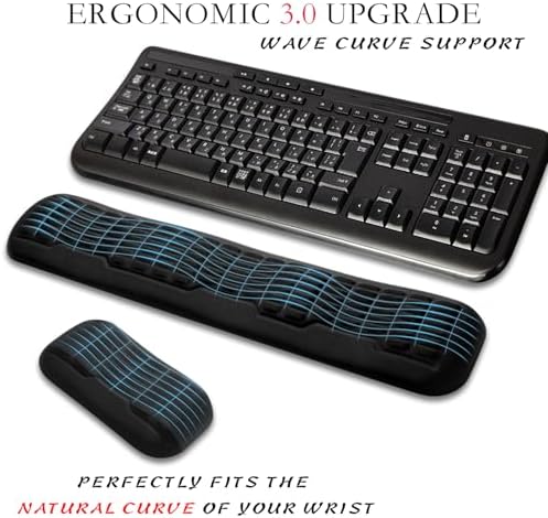 UnivoColors Full-Sized Keyboard & Mouse Wrist Rest Set-Ergonomic 3.0 Upgrade,Wave Curve Support,Comfortable Support & Fatigue Relief,Non-Slip Base,Perfect for Work & Gaming(Black)