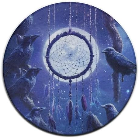 Machine Washable Modern Round Area Rug, Room Sofa Yoga Soft Round Carpet, Home Decor Non Slip Kitchen Office Circle Rug Dream Catchers and Raven, 24inch