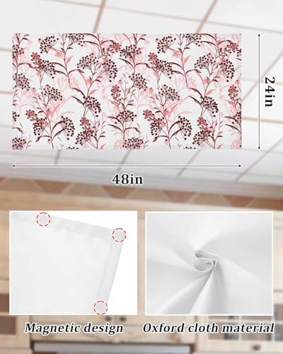 Red Herb Magnetic Fluorescent Light Covers for Ceiling Lights 2 x 4 Feet,Floral Watercolor Spring Summer Wild Flower Plant Office Classroom Kitchen Drop Ceiling Light Covers Lighting Filter 1 Pack