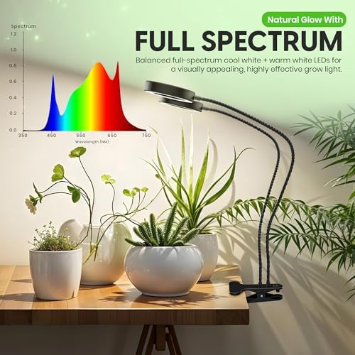 OSANI LED Grow Lights for Indoor Plants, 24" Full Spectrum Plant Light with Gooseneck Clip On Clamp, Dimmable Desk Lamp, Auto Timer, Indoor Plant Grow Light
