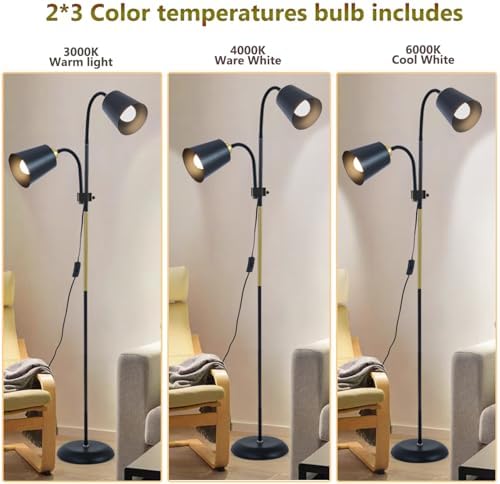 Floor Reading Lamp, Adjustable Height Bendable Short Standing Corner Lamps (White-Metal)
