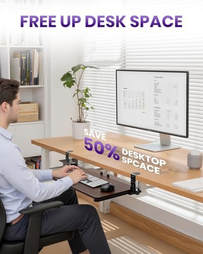 Ergonomic Keyboard Tray Under Desk, 25.6x11.8 Inch Board, Walnut
