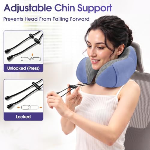 CloudBliss Travel Pillow for Airplanes, Memory Foam Neck Pillow Set, Blue