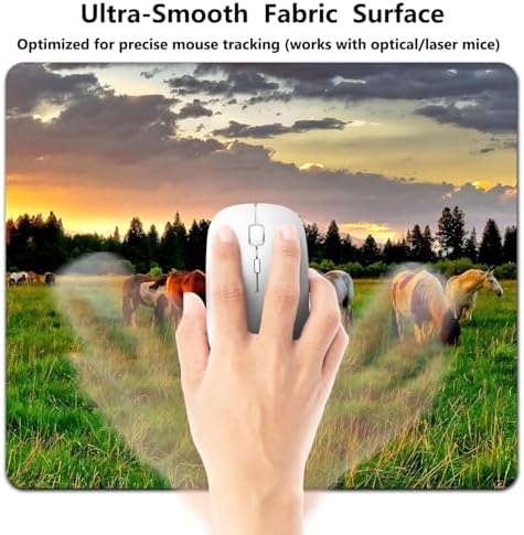 9.5x7.9 Inch Office/Gaming Mouse Pad, Horses Grazing in a Serene Pastoral Sunset Landscape Cute Anti-Slip Mat for Desk