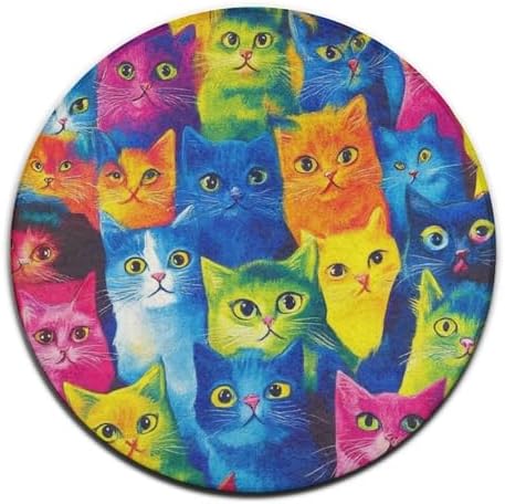 Highly Premium Quality Floor Mat, Office Chair Decor Mat, Room Sofa Yoga Soft Round Carpet Colorful Cats Art, 60inch
