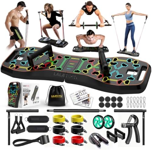 LALAHIGH Push Up Board,36 in 1 Home Gym Equipment with Ab Roller Wheel & Resistance Bands, Portable Foldable Workout Board for Full Body Strength Training Men Women,Gift for Boyfriend