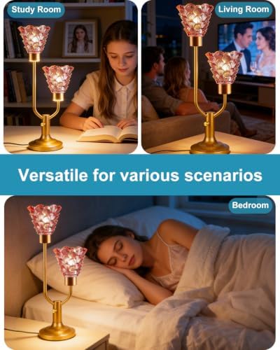 Lightdot Mid Century Modern Glass Table Lamp Dimmable Vintage Pink Lamp
