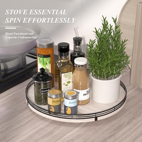 AMH 16-Inch Whitewashed Farmhouse Oak Lazy Susan Organizer