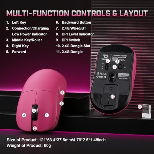 YUNZII M1 PAW3311 Sensor Wireless Gaming Mouse (Pink)