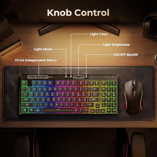 Redragon S156 Wireless Keyboard and Mouse with Tri-Mode, Mechanical Feel Keyboard and 4800 DPI 61G Ultra-Light Gaming Mouse, RGB Backlit, 4 Macro Keys, Long Battery Life for PC, Mac, Ideal for Gamer
