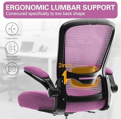 Mimoglad Office Chair, High Back Ergonomic Desk Chair with Adjustable Lumbar Support and Headrest, with flip-up Armrests for Guitar Playing, 5 Years Warranty (Modern, Orchid(Black Frame))