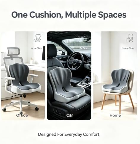 Celnva Orthopedic Seat Cushion – L-Shaped Lumbar Support Memory Foam Comfort for Long Sitting, Ergonomic Support for Office Chair, Wheelchair, Car & Travel (Upgraded Black-Gray)