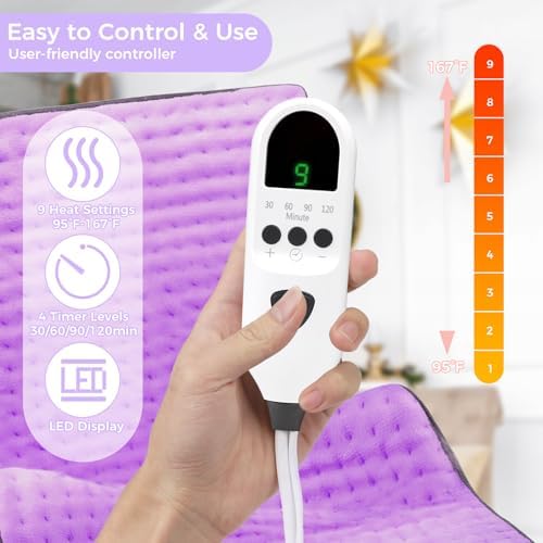 Heating Pad for Back, 17"×33" Electric Heating pad for Women, Men