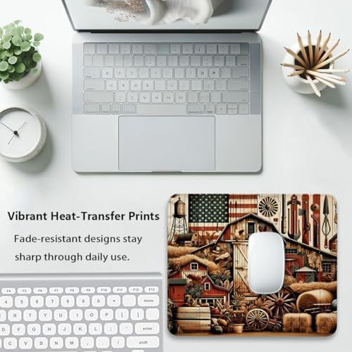 Vintage Western Farmhouse Mouse Pad, Cottage American Pride Flag Desk Mat