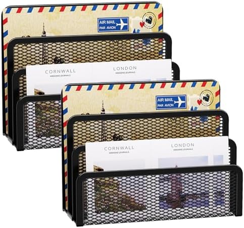 Marbrasse Mail Organizer for Desk, 3-Slot Mesh Metal Mail Holder countertop, Letter Holder, Office Desktop Envelope and Document Storage Rack (2P)
