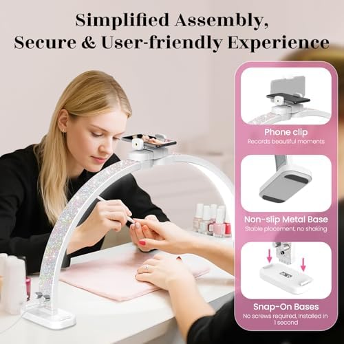 Half Moon Light for Nail Desk: 31" Manicure Table Light with Phone Holder