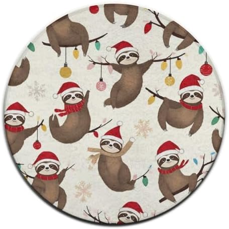 Large Home Decor Mat, Soft Round Yoga Carpet, Non Slip Machine Washable Kitchen Office Circle Rug Funny Christmas Sloth