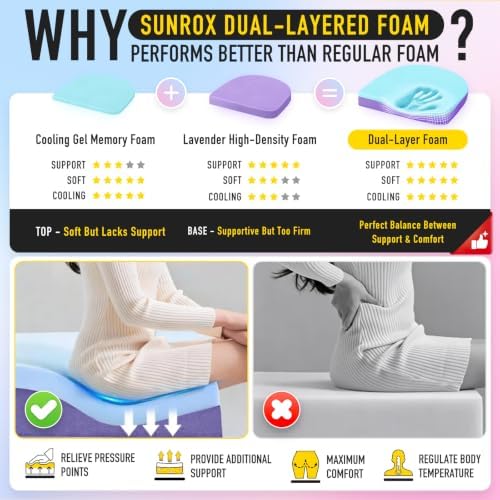 SUNROX Cooling Gel Memory Foam Chair Cushions, 2.6" Thick U-Shaped Dual-Layer Comfort Dining Chair Pads, Non Slip Seat Cushion with Ties for Indoor Kitchen Office 17"x16" Set of 4, Bamboo Palm