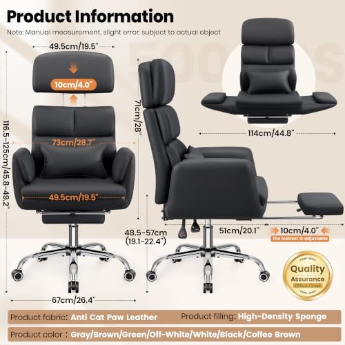 Big and Tall Leather Office Chair, Cross Legged Flip Arms, Black