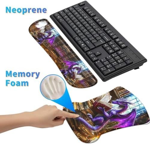 3Pcs Ergonomic Memory Foam Keyboard Wrist Rest Pad Set, Dragon Book