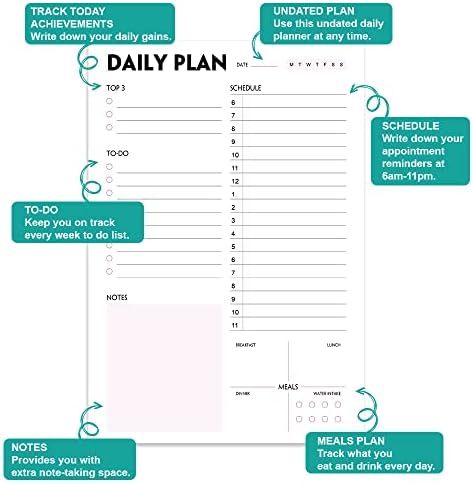 (Pack of 3) Nokingo Daily To Do Lists - A5 Calendar, Organizer with Priority, To Do Lists, Appointments, Meals and Water Intake Tracker, 50 Undated Tear-Off Sheets Daily Planner Pad, 5.8"x8.25"