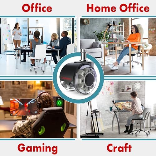 Office Chair Wheels Replacement Set of 5 - Dual 2 Inch Soft Chair Casters for Hardwood Vinyl Tile - Heavy Duty & Safe for All Floors - Universal Fit Most Computer Gaming & Desk Chairs - Grey