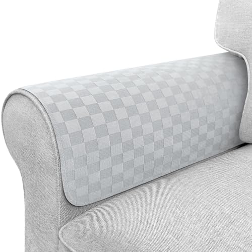 Couch Arm Covers, Sofa Arm Covers, Waterproof Armrest Cover for Sofa, Loveseat, Armchair, Anti-Slip Recliner Arm Cover, Headrest Cover, Arm Chair Covers Set of 2 (Light Gray, 24"×24")