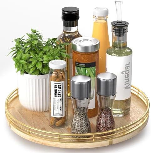 AMH 12-Inch Farmhouse Oak Lazy Susan Cabinet Organizer