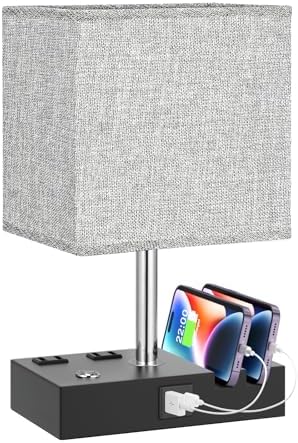 Touch Bedside Table Lamp for Bedroom, 3-Way Dimmable, USB C+A, 2 AC Outlets
