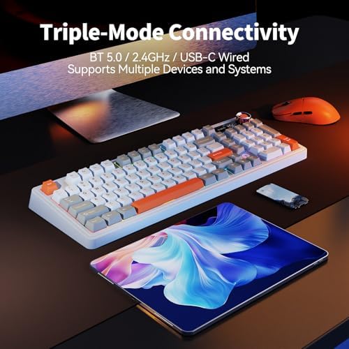 AJAZZ AK980 V2 Tri-Mode Wireless Creamy Mechanical Gaming Keyboard with TFT Smart Display Screen & Knob, 10,000mAh Battery, 98-Key Layout, Hot-Swappable, Gasket-Mounted, Quiet Computer Keyboard