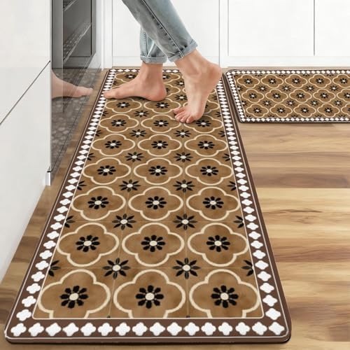 Classic Quatrefoil Anti Fatigue Kitchen Rugs, 17.3"x47"+17.3"x29"