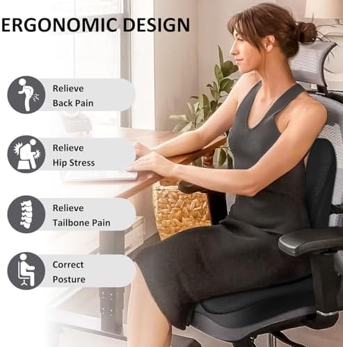 Seat Cushion,Lumbar Support Pillow for Office Chair, Cooling Mesh Office Chair Cushions for Sciatica,Tailbone &Back Pain Relief,Ergonomic Memory Foam Back Support Pillow for Desk,Gaming Car Chair