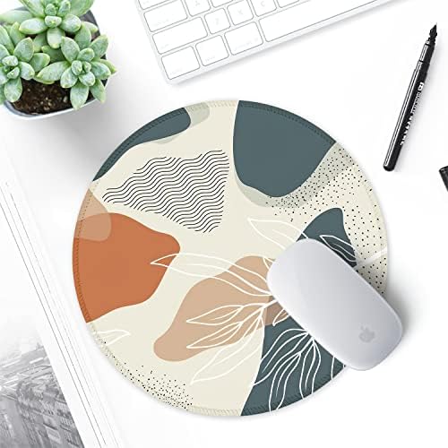 ITNRSIIET Round Mouse Pad with Stitched Edge Premium-Textured Waterproof Non-Slip Rubber Base Desktop Protection Mat Diameter 8.7 inches, Abstract Leaf