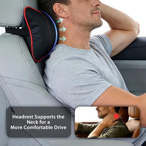 2 Pack Car Neck Pillow Soft Breathable Headrest Pillows for Driving Support, Universal Fit for Most Car Seats Decor Accessories（Black Red）