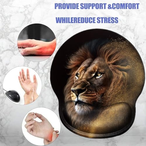 Lion Mouse Pad with Wrist Support Gel Mousepad Wrist Rest Animal Mouse Mat Gaming Cushion Mouse Pads for Computer Office Work Women Men Kids