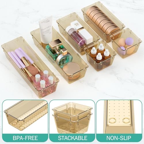 9 Pack Clear Drawer Organizer Set, Drawer Storage Trays, Storage Bins