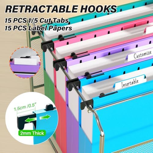 Plastic Hanging File Folder Letter Size,Heavy Duty 2" Expandable File Folder with Tabs,12 Pack Reinforced Expanding Hanging Folder,File Cabinet Folders,Extra Capacity,Hanging Organizer for Home Office