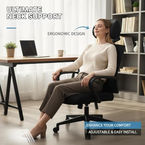 1 Pack Headrest Pillow, Office Chair Headrest Attachment, Neck Support for Office Chair, Back Cushion for Desk Chair for Ergonomic Comfort (Black)