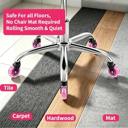 8T8 3" Office Chair Wheels (As Seen On PRC) Replacement Heavy Duty, Universal Rubber Chair Casters Fit 98% Chair, Quiet Smooth Rolling for Hardwood Floor Carpet Mats (Magenta)