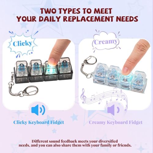 2 Pcs LED Keyboard Fidget Toy, Clicky & Creamy Fidget Clicker Keychain