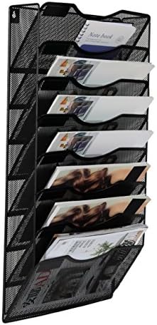 EasyPAG 8 Pocket Mesh Wall File Organizer, Hanging Paper Folder Holder with Classify Label, Vertical Wall Mount Mail Organizer for Office Home Classroom, Black