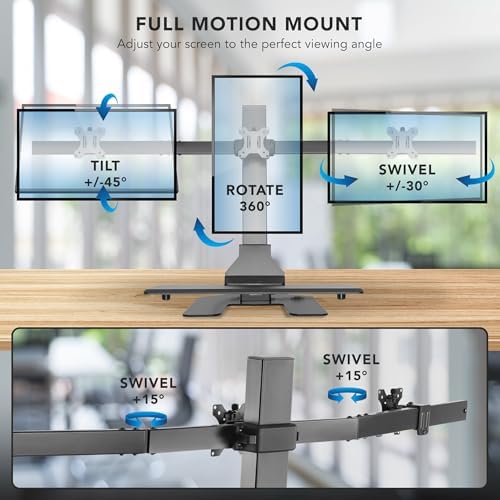 Mount-It! Triple Monitor Electric Standing Desk Converter - 3 Screens Stand Up Desk Riser - Height Adjustable Desktop & 3 Mounts for Screens up to 32", Sit-Stand Convertor for Home, Office, School